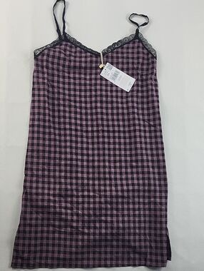Mango Plaid Gingham Mini Slip Dress Lace Trim Sweetheart Neckline XS New
